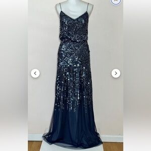 Adrianna Papell Navy Sequin Spaghetti-Strap Evening Gown